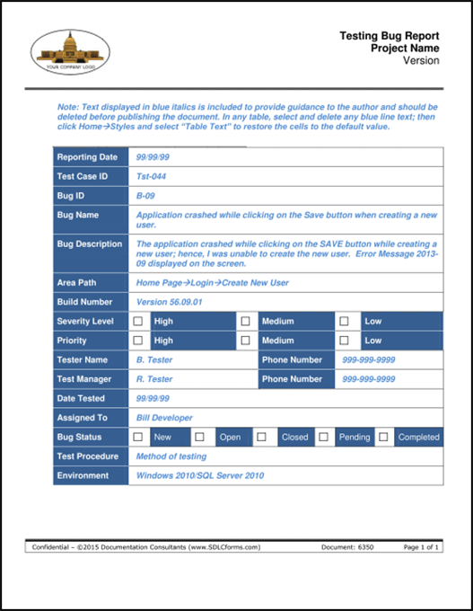 Bug Report In Software Testing Template