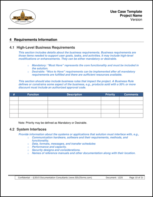 high level business case template