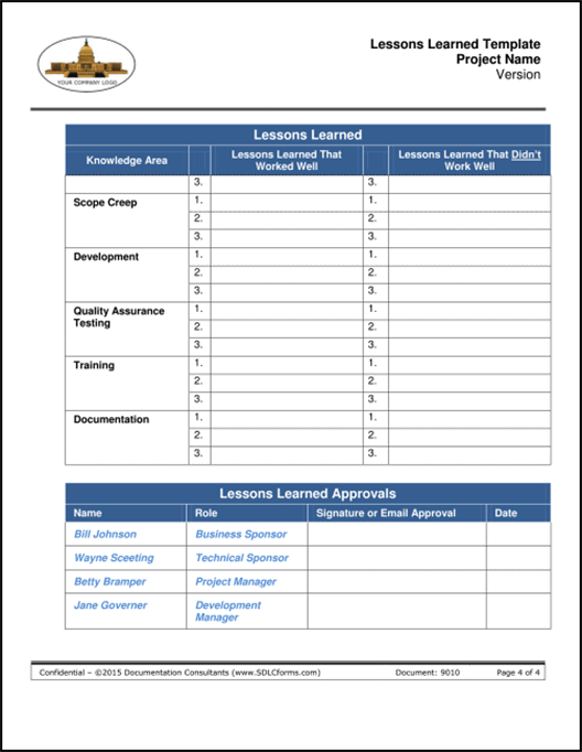 SDLCforms Lessons Learned Template