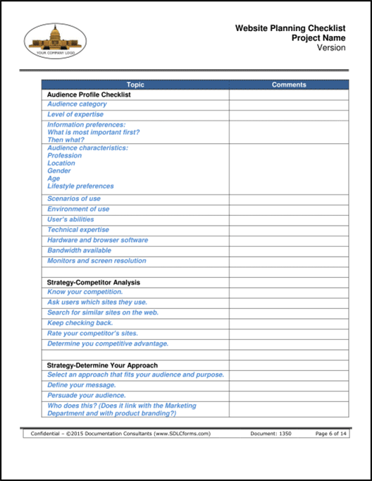 SDLCforms Website Planning Checklist